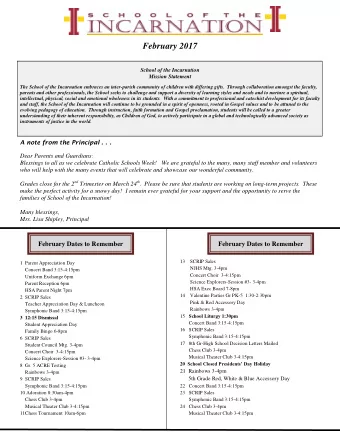 February 2017  School of the Incarnation  Mission Statement  The School of the Incarnation embraces