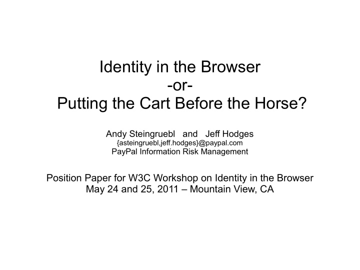 identity in the browser or putting the cart before the