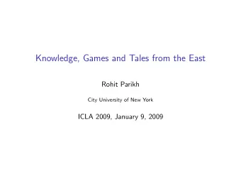 Knowledge, Games and Tales from the East  Rohit Parikh  City University of New York  ICLA 2009,