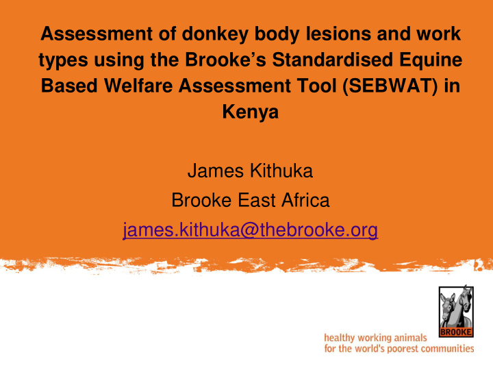 assessment of donkey body lesions and work types using