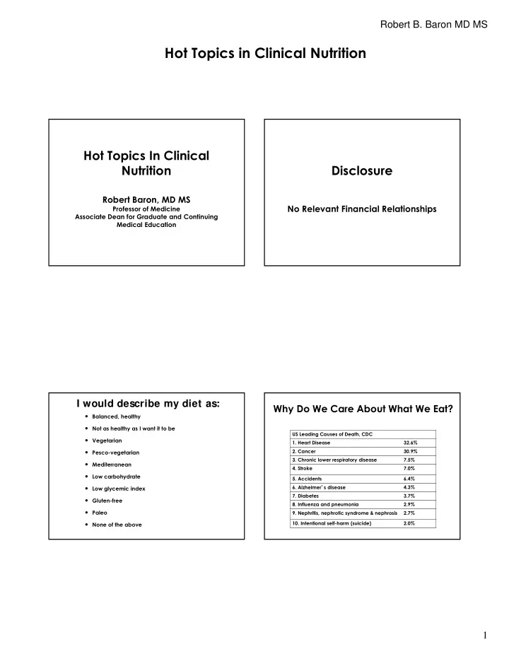hot topics in clinical nutrition
