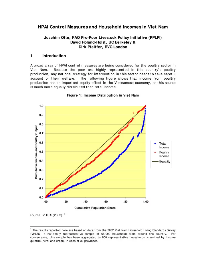 hpai control measures and household incomes in viet nam