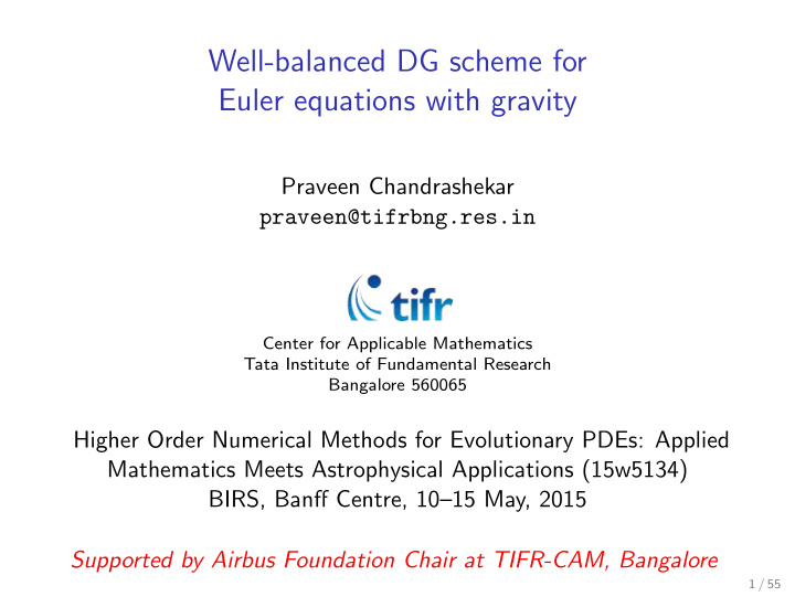 well balanced dg scheme for euler equations with gravity