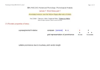 BBN-ANG-243 Advanced Phonology: Phonological Analysis  Lecture 7: Word Stress part 1  Annotated
