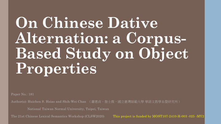 on chinese dative alternation a corpus based study on