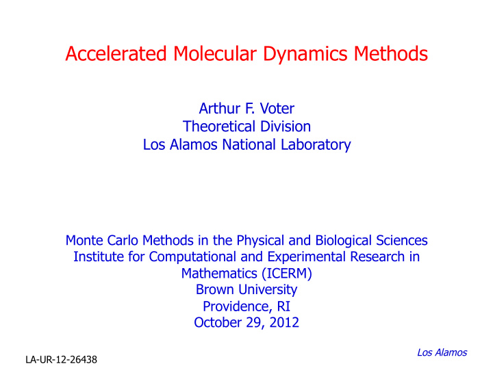 accelerated molecular dynamics methods
