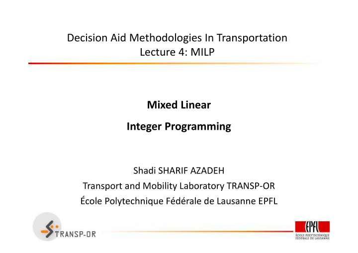 decision aid methodologies in transportation lecture 4