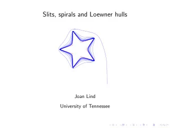 Slits, spirals and Loewner hulls  Joan Lind  University of Tennessee  The story begins  Bieberbach