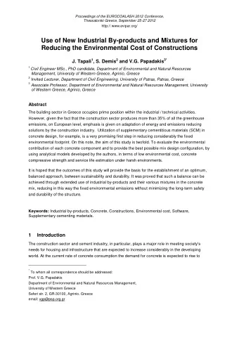 Use of New Industrial By-products and Mixtures for  Reducing the Environmental Cost of