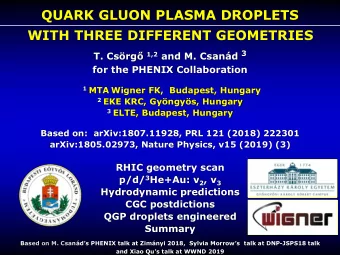 QUARK GLUON PLASMA DROPLETS  WITH THREE DIFFERENT GEOMETRIES T. Csrg 1,2 and M. Csand 3  for