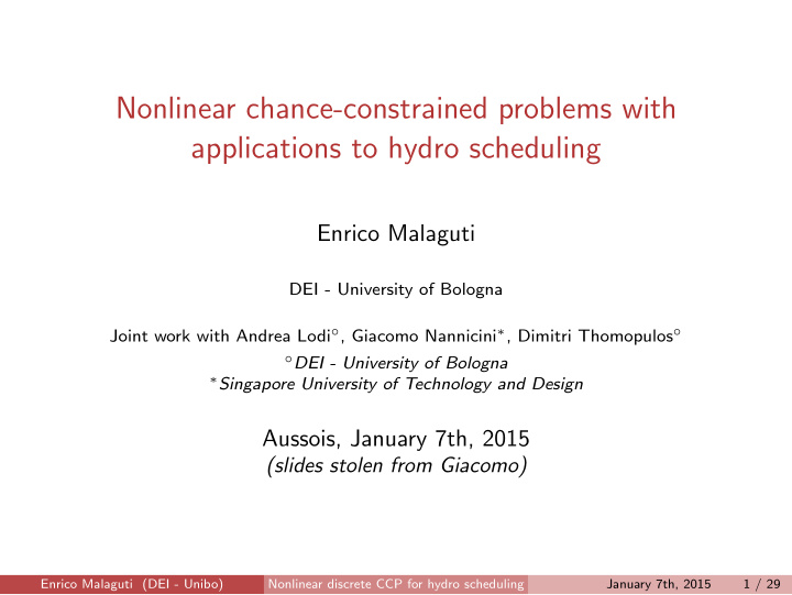 nonlinear chance constrained problems with applications