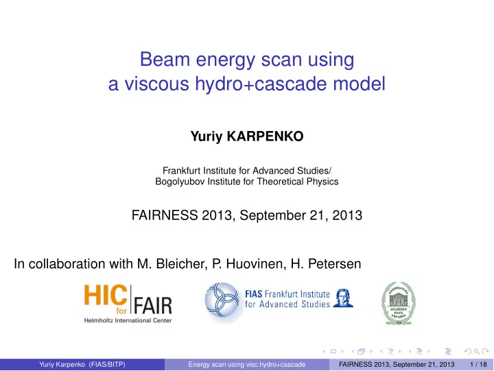 beam energy scan using a viscous hydro cascade model