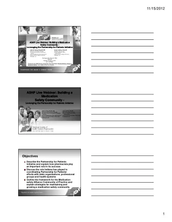 11/15/2012  ASHP Live Webinar: Building a Medication  ASHP Live Webinar: Building a Medication