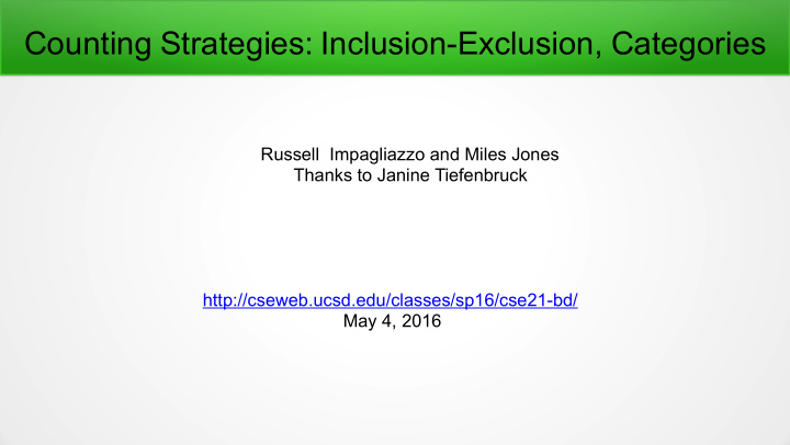 counting strategies inclusion exclusion categories
