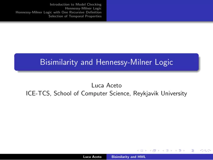 bisimilarity and hennessy milner logic