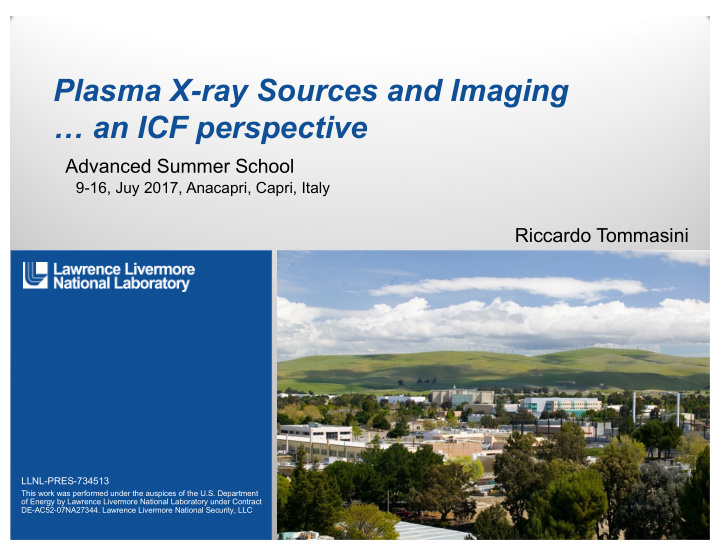 plasma x ray sources and imaging an icf perspective