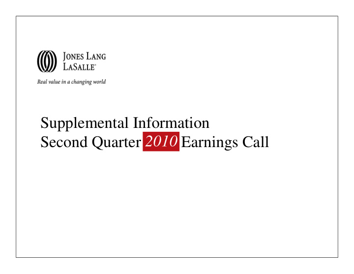 supplemental information 2010 second quarter earnings