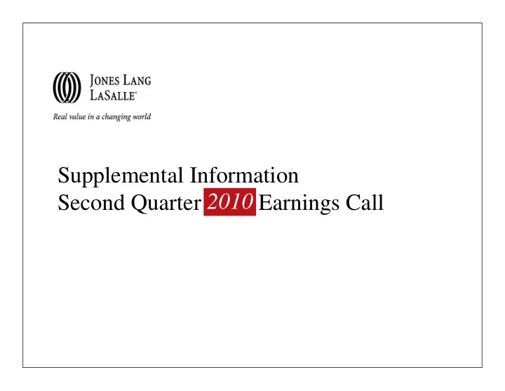 supplemental information 2010 second quarter earnings