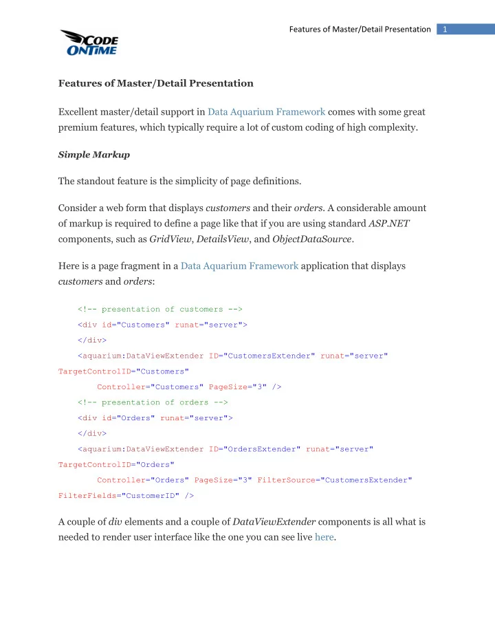 features of master detail presentation excellent master