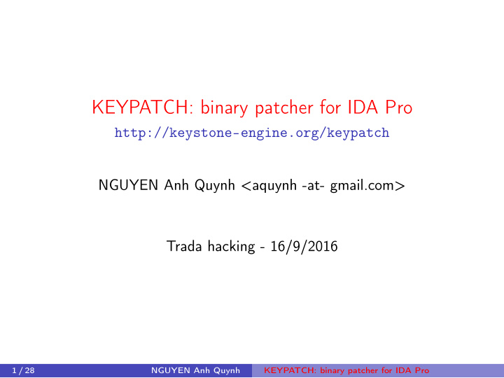 keypatch binary patcher for ida pro