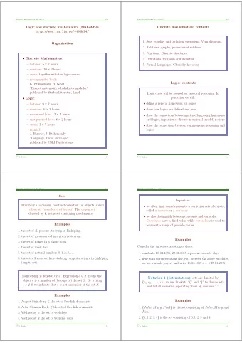 Logic and discrete mathematics (HKGAB4)  Discrete mathematics: contents http://www.ida.liu.se/