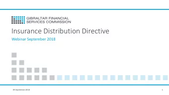Insurance Distribution Directive  Webinar September 2018  04 September 2018  1  Contents