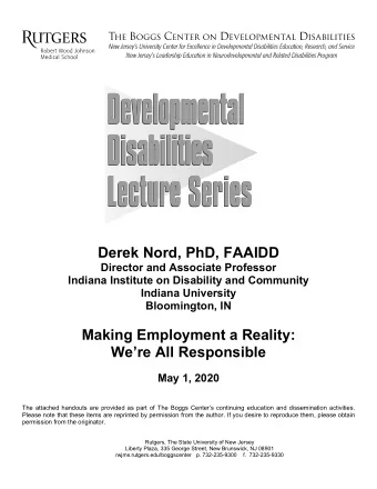 Derek Nord, PhD, FAAIDD  Director and Associate Professor  Indiana Institute on Disability and