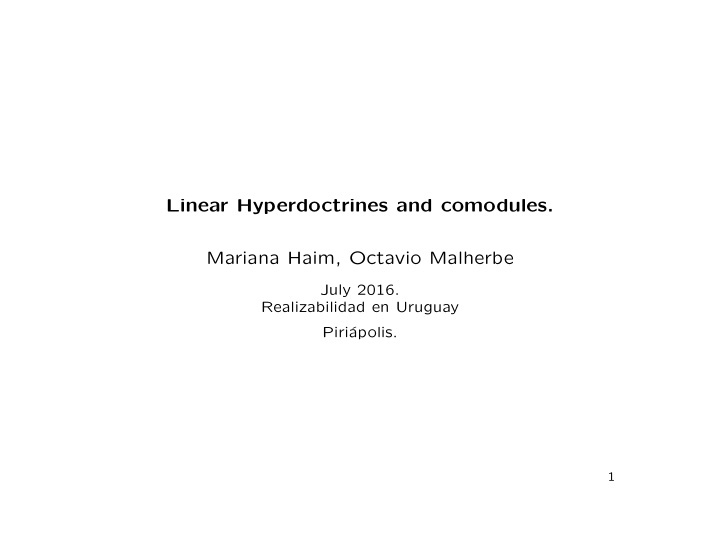 linear hyperdoctrines and comodules mariana haim octavio