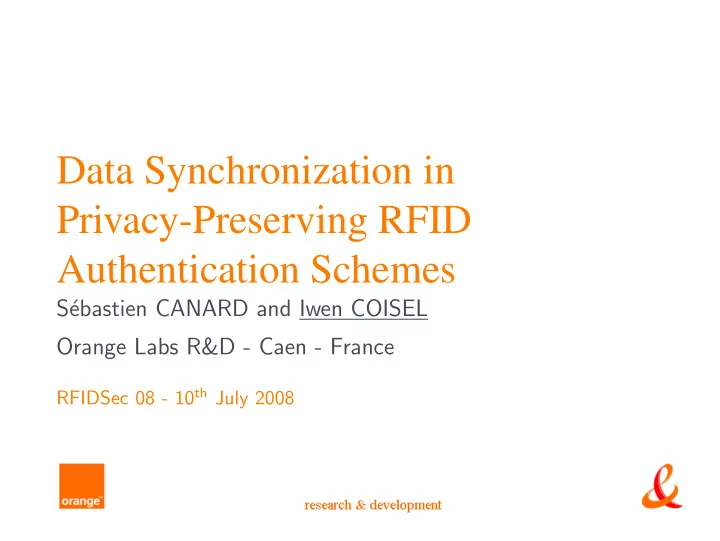 data synchronization in privacy preserving rfid