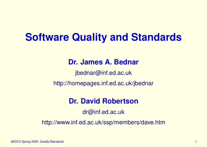 software quality and standards
