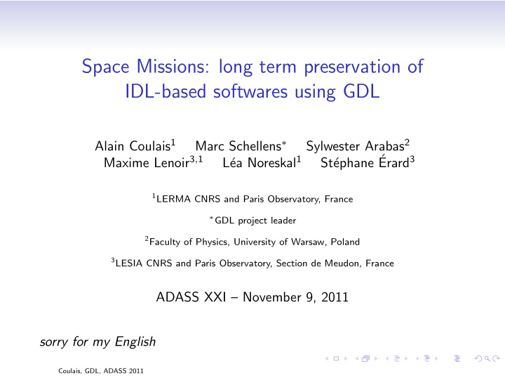 space missions long term preservation of idl based
