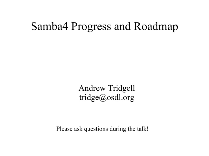 samba4 progress and roadmap