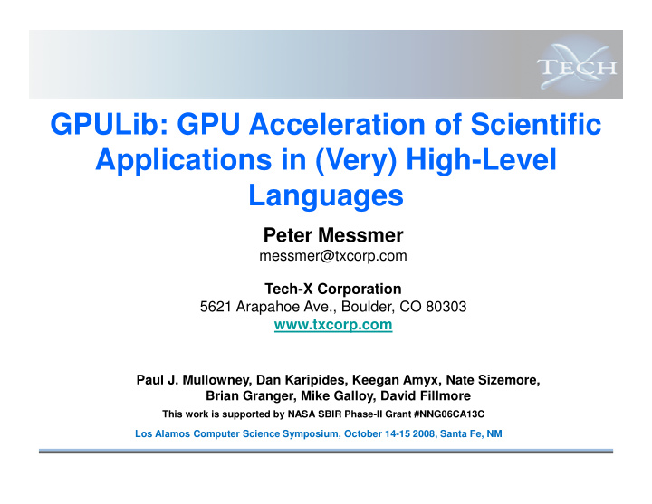 gpulib gpu acceleration of scientific applications in
