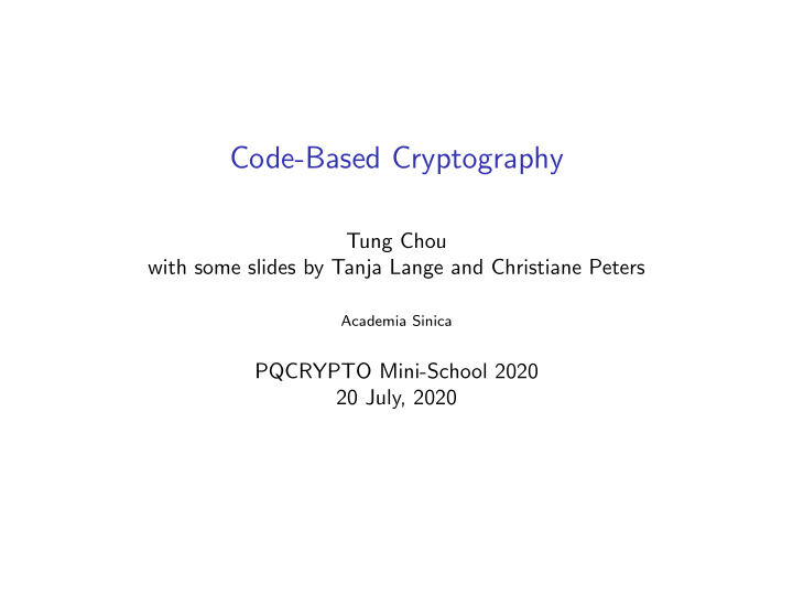 code based cryptography