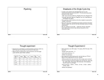 Pipelining  Drawbacks of the Single Cycle Imp  A single cycle machine has disadvantages such as: