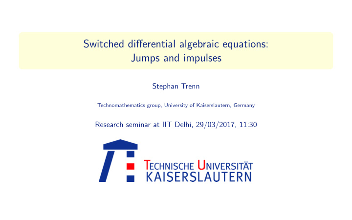 switched differential algebraic equations jumps and