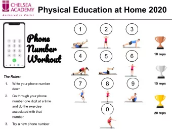 Phone  Number  Workout  10 reps  4  6  5  The Rules:  7  8  9  15 reps  1.  Write your phone number