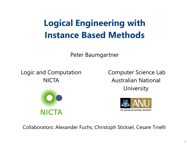 logical engineering with instance based methods