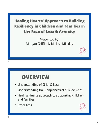 OVERVIEW  Understanding of Grief &amp; Loss  Understanding the Uniqueness of Suicide Grief