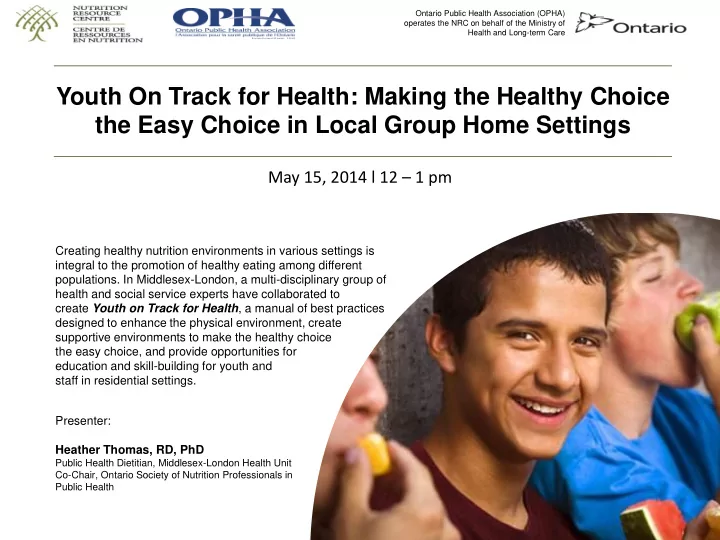 youth on track for health making the healthy choice