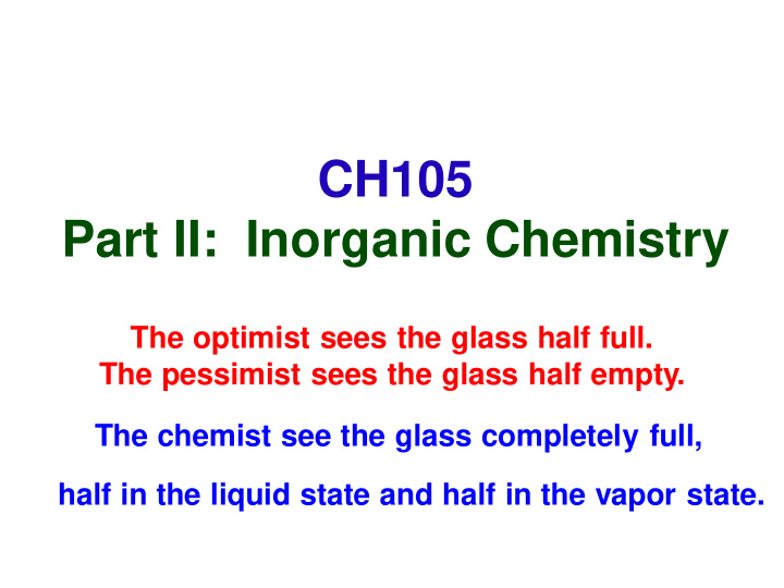 ch105 part ii inorganic chemistry