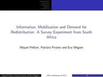 Information, Mobilization and Demand for  Redistribution: A Survey Experiment from South  Africa