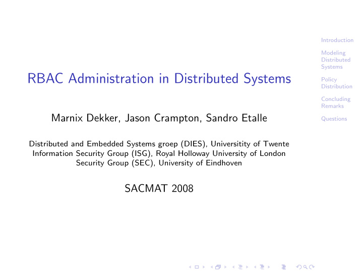rbac administration in distributed systems