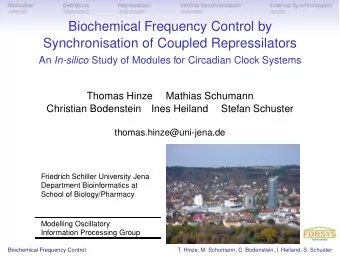 Biochemical Frequency Control by  Synchronisation of Coupled Repressilators An In-silico Study of