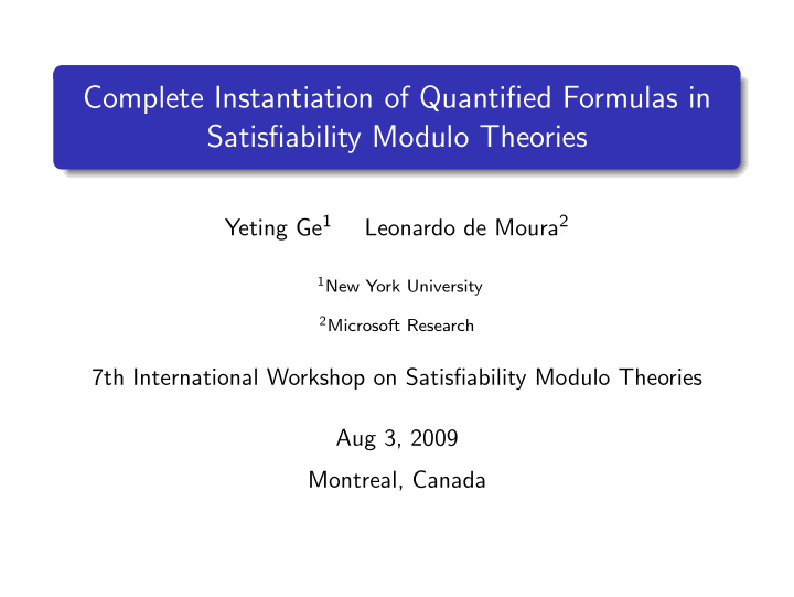 complete instantiation of quantified formulas in