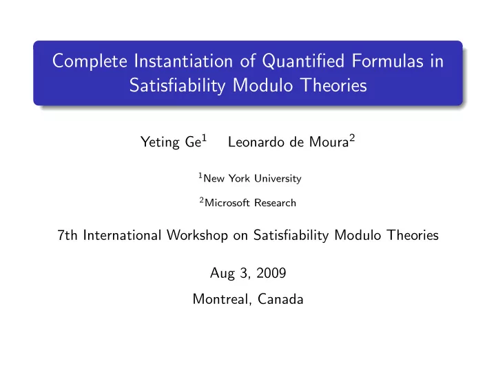 complete instantiation of quantified formulas in