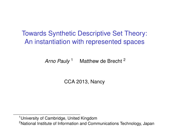 towards synthetic descriptive set theory an instantiation