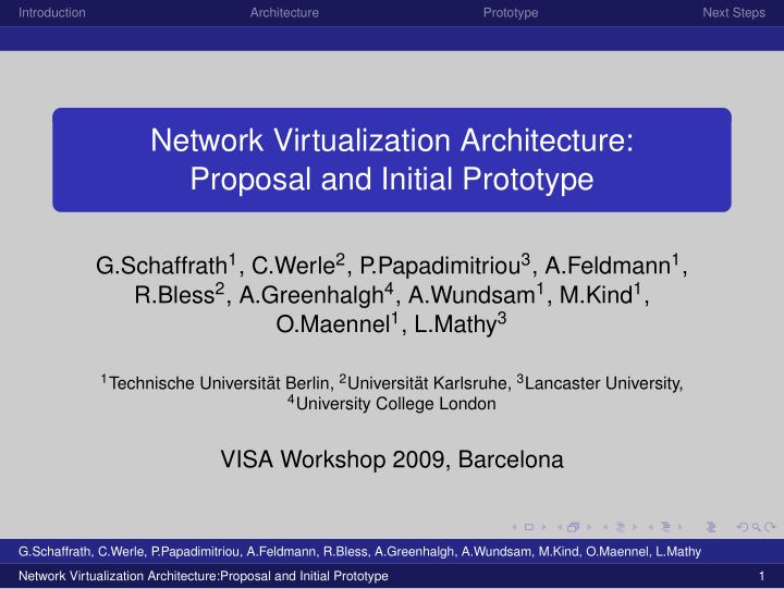 network virtualization architecture proposal and initial