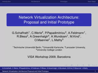 Network Virtualization Architecture:  Proposal and Initial Prototype G.Schaffrath 1 , C.Werle 2 , P