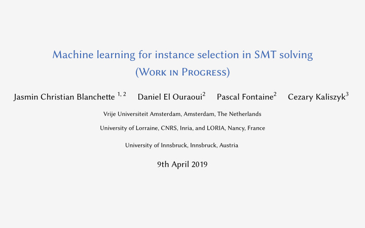 machine learning for instance selection in smt solving w